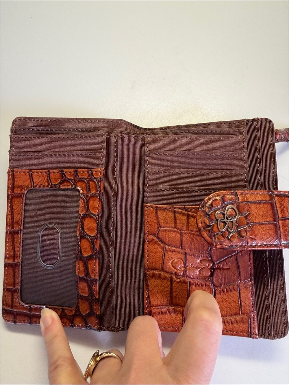 NWOT Jessica Simpson Cognac Croc Embossed Studded Flap Wallet Boho Western - Picture 7 of 9